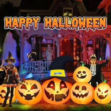 Halloween Inflatable Pumpkin with Witch Hat & LEDs