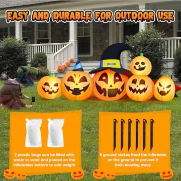 Halloween Inflatable Pumpkin with Witch Hat & LEDs