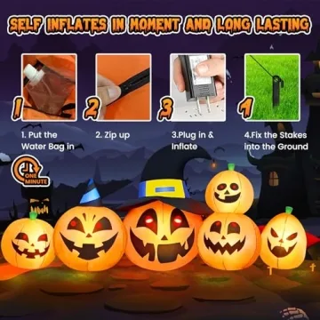 Halloween Inflatable Pumpkin with Witch Hat & LEDs