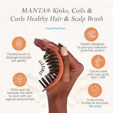 Manta Kinks Detangling Brush - Anti-Static, Curl Defining for 3a to 4c Afro and Curly Hair - Flexible Scalp Brush