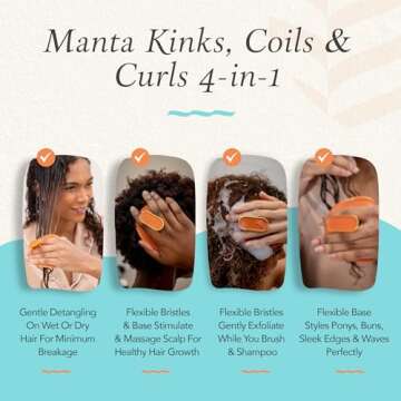Manta Kinks Detangling Brush - Anti-Static, Curl Defining for 3a to 4c Afro and Curly Hair - Flexible Scalp Brush