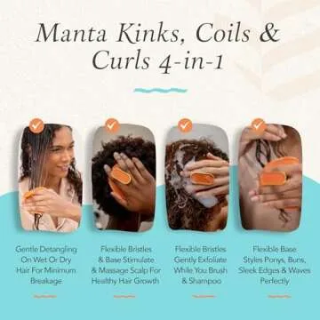 Manta Kinks Detangling Brush - Anti-Static, Curl Defining for 3a to 4c Afro and Curly Hair - Flexible Scalp Brush