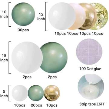 Muliooe Sage Green Balloons Garland Kit, 120 pcs Olive Green Blush White Balloons with Gold Confetti Balloons for Birthday Baby Shower Wedding Party Decorations