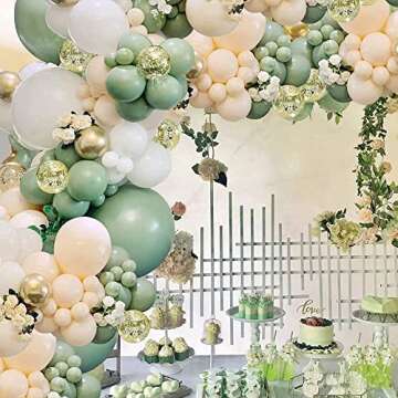 Muliooe Sage Green Balloons Garland Kit, 120 pcs Olive Green Blush White Balloons with Gold Confetti Balloons for Birthday Baby Shower Wedding Party Decorations