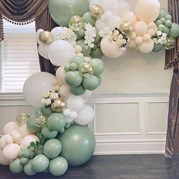 Muliooe Sage Green Balloons Garland Kit, 120 pcs Olive Green Blush White Balloons with Gold Confetti Balloons for Birthday Baby Shower Wedding Party Decorations