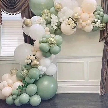 Muliooe Sage Green Balloons Garland Kit, 120 pcs Olive Green Blush White Balloons with Gold Confetti Balloons for Birthday Baby Shower Wedding Party Decorations
