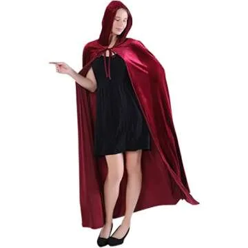 Velvet Cloak Cape Wizard Hooded Party Halloween Cosplay Costumes for Men Women 53” (Wine Red)