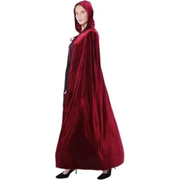 Velvet Cloak Cape Wizard Hooded Party Halloween Cosplay Costumes for Men Women 53” (Wine Red)