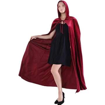Velvet Cloak Cape Wizard Hooded Party Halloween Cosplay Costumes for Men Women 53” (Wine Red)
