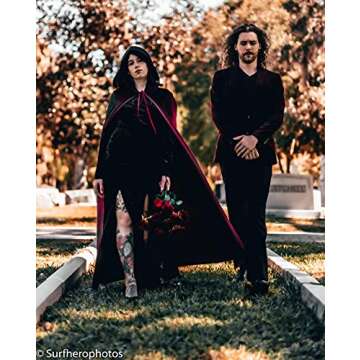 Velvet Cloak Cape Wizard Hooded Party Halloween Cosplay Costumes for Men Women 53” (Wine Red)