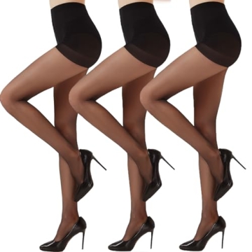 Citystl 3 Pairs Black Sheer Tights for Women - 20D Resist Tears Control Top Pantyhose with Reinforce...