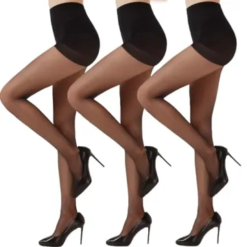 Citystl 3 Pairs Black Sheer Tights for Women - 20D Resist Tears Control Top Pantyhose with Reinforce...