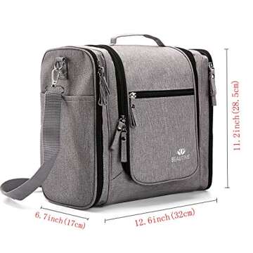 Large Hanging Travel Toiletry Bag for Men and Women Waterproof Makeup Organizer Bags wash bag Shaving Kit Cosmetic Bag for Accessories, Shampoo,Bathroom Shower, Personal Items Grey/Black
