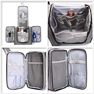 Large Hanging Travel Toiletry Bag for Men and Women Waterproof Makeup Organizer Bags wash bag Shaving Kit Cosmetic Bag for Accessories, Shampoo,Bathroom Shower, Personal Items Grey/Black