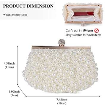 UBORSE Pearl Cutch Purses for Women Evening Bags Formal Beaded Wedding Bridal Purse Ladies Prom Cock...