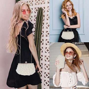 UBORSE Pearl Cutch Purses for Women Evening Bags Formal Beaded Wedding Bridal Purse Ladies Prom Cocktail Party Wedding Handbag White