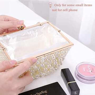 UBORSE Pearl Cutch Purses for Women Evening Bags Formal Beaded Wedding Bridal Purse Ladies Prom Cocktail Party Wedding Handbag White