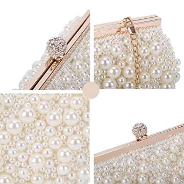 UBORSE Pearl Cutch Purses for Women Evening Bags Formal Beaded Wedding Bridal Purse Ladies Prom Cocktail Party Wedding Handbag White
