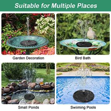 GAIZERL Solar Water Fountain with 7 Nozzles & Battery Backup