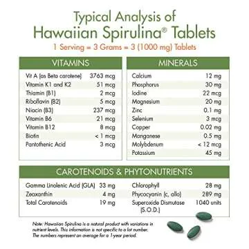 Nutrex Hawaii, Pure Hawaiian Spirulina - 1000 mg Tablets - Hawaiian Grown Natural, Nutrient Rich Superfood - Immune Support, Detox & Energy – Vegan Complete Protein, Non-GMO, Original, 180 Count