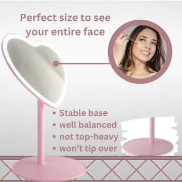 MYKALA Pink Heart Mirror with Rechargeable LED Lights