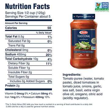 BARILLA Premium Pasta Sauce Variety Pack Tomato & Basil and Traditional Tomato, 24 Ounce Jar (Pack of 4) - No Added Sugar, Artificial Colors, Flavors, or Preservatives - Non-GMO, Gluten Free, Kosher