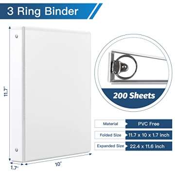 1-inch 3 Ring Binder with 2 Interior Pockets, 1'' Basic Binders Holds US Letter Size 8.5'' x 11'' Paper - Versatile Binders for Office, Home, and School Use, 6 Pack (White)