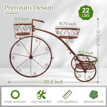 Sorbus Tricycle Plant Stand - Flower Pot Cart Holder - Ideal for Home, Garden, Patio - Great Gift for Plant Lovers, Housewarming, Mother’s Day - Parisian Style (Bronze)
