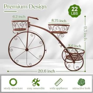 Sorbus Tricycle Plant Stand - Flower Pot Cart Holder - Ideal for Home, Garden, Patio - Great Gift for Plant Lovers, Housewarming, Mother’s Day - Parisian Style (Bronze)