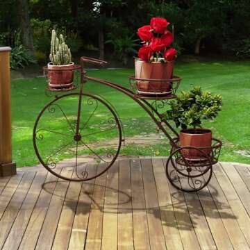Sorbus Tricycle Plant Stand - Flower Pot Cart Holder - Ideal for Home, Garden, Patio - Great Gift for Plant Lovers, Housewarming, Mother’s Day - Parisian Style (Bronze)