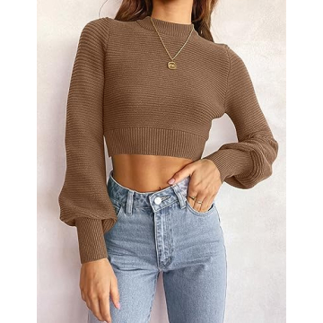ZESICA Women's Comfortable Mock Neck Cropped Sweater