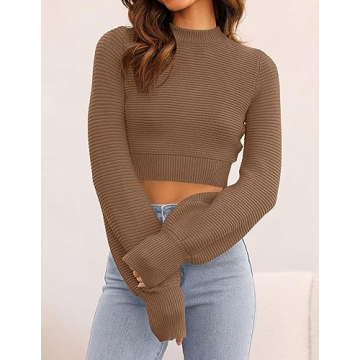 ZESICA Women's Comfortable Mock Neck Cropped Sweater