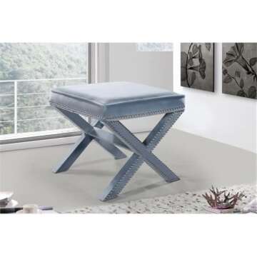 Meridian Furniture Nixon Collection Modern | Contemporary Velvet Upholstered Ottoman / Bench with X-...