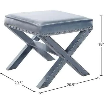 Meridian Furniture Nixon Collection Modern | Contemporary Velvet Upholstered Ottoman / Bench with X-Leg Design, Deep Button Tufting and a Solid Wood Frame Sky Blue 20.5" W x 20.5" D x 19" H