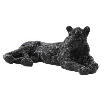 Deco 79 Polystone Leopard Decorative Sculpture Floor Home Decor Statue with Carved Faceted Diamond Exterior, Accent Figurine 39" x 19" x 14", Black