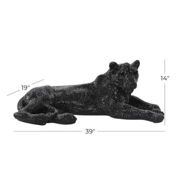 Deco 79 Polystone Leopard Decorative Sculpture Floor Home Decor Statue with Carved Faceted Diamond Exterior, Accent Figurine 39" x 19" x 14", Black