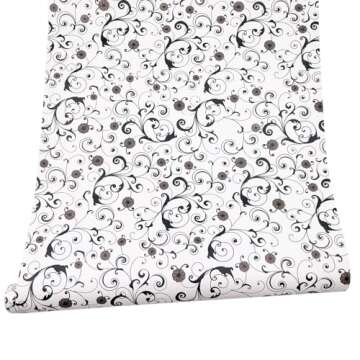 Yifely Black Vine Shelf Liner Self-Adhesive Furniture Paper DIY Dresser Drawer Covering Sticker 17.7 Inch by 9.8 Feet