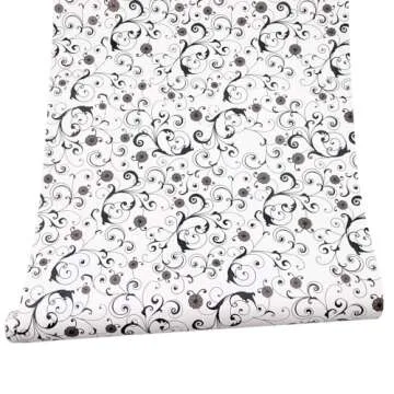 Yifely Black Vine Shelf Liner Self-Adhesive Furniture Paper DIY Dresser Drawer Covering Sticker 17.7 Inch by 9.8 Feet