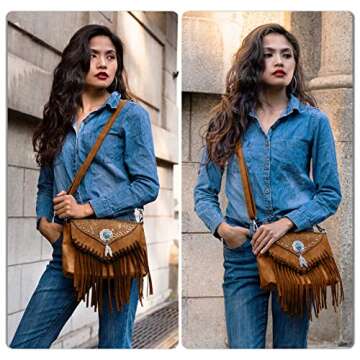 LAVAWA Small Crossbody Bags for Women Crossbody Handbag Fringe Purse Tassel Shoulder Bag Turquoise C...