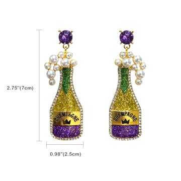 Mardi Gras Earrings for Women Champagne Earrings Champagne Bottle Earrings Pearl Rhinestone Champagn...