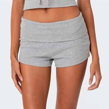 Women Low Waist Lounge Shorts Fold Over Skinny Pajamas Shorts Summer Casual Pj Bottom Sleep Shorts(A Grey 011,Small)