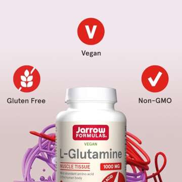 Jarrow Formulas L-Glutamine 1000 mg, Dietary Supplement for Muscle Tissue, Multifunctional Amino Acid, Immune Support , 100 Easy-Solv Tablets, 50-100 Day Supply