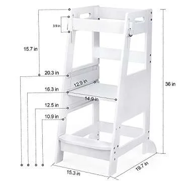TOETOL Bamboo Toddler Kitchen Step Stool White Helper Standing Tower Height Adjustable with Anti-Slip Protection for Kids Kitchen Counter Learning
