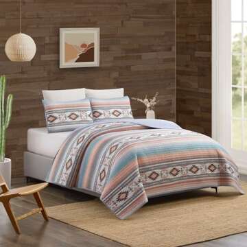 MODERN HEIRLOOM Sunset Canyon 2-Piece Southwestern Stripe Rustic Quilt Set, 100% Cotton Lightweight ...