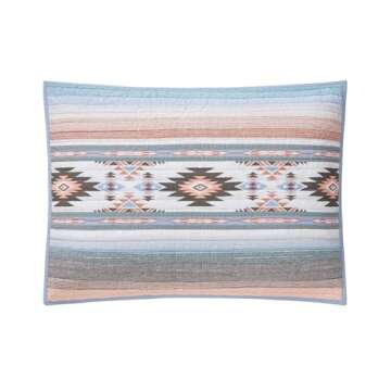 MODERN HEIRLOOM Sunset Canyon 2-Piece Southwestern Stripe Rustic Quilt Set, 100% Cotton Lightweight All Seasons Quilted Coverlet and Sham - Twin Size