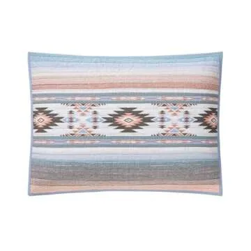 MODERN HEIRLOOM Sunset Canyon 2-Piece Southwestern Stripe Rustic Quilt Set, 100% Cotton Lightweight All Seasons Quilted Coverlet and Sham - Twin Size