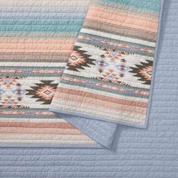 MODERN HEIRLOOM Sunset Canyon 2-Piece Southwestern Stripe Rustic Quilt Set, 100% Cotton Lightweight All Seasons Quilted Coverlet and Sham - Twin Size