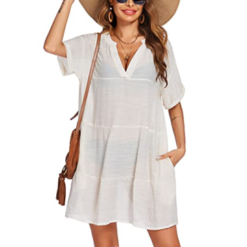 AI'MAGE Women Summer Beachwear Dress V Neck Sexy Loose Flowy Bikini Cover Up Swimwear Dress