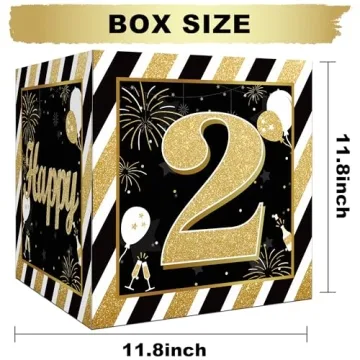 New Year's Eve 2024 Party Supplies, Black Gold Happy New Year's Balloon Boxes with 2024 for Black Gold Theme New Year's Eve Party Decorations