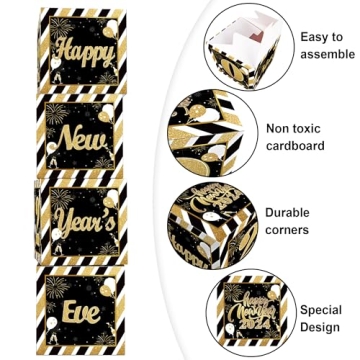 New Year's Eve 2024 Party Supplies, Black Gold Happy New Year's Balloon Boxes with 2024 for Black Gold Theme New Year's Eve Party Decorations